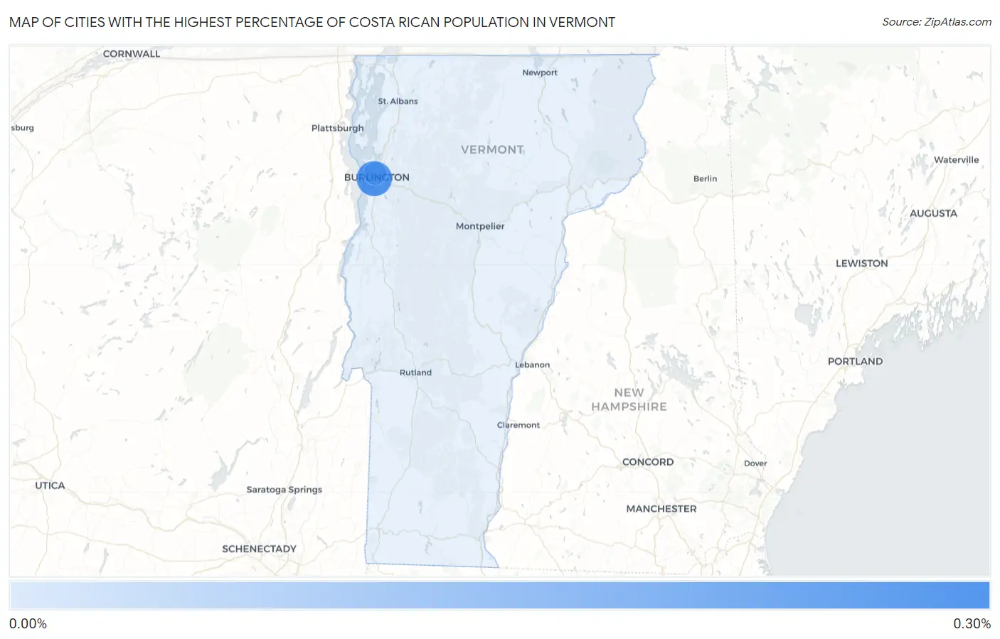 Cities with the Highest Percentage of Costa Rican Population in Vermont Map