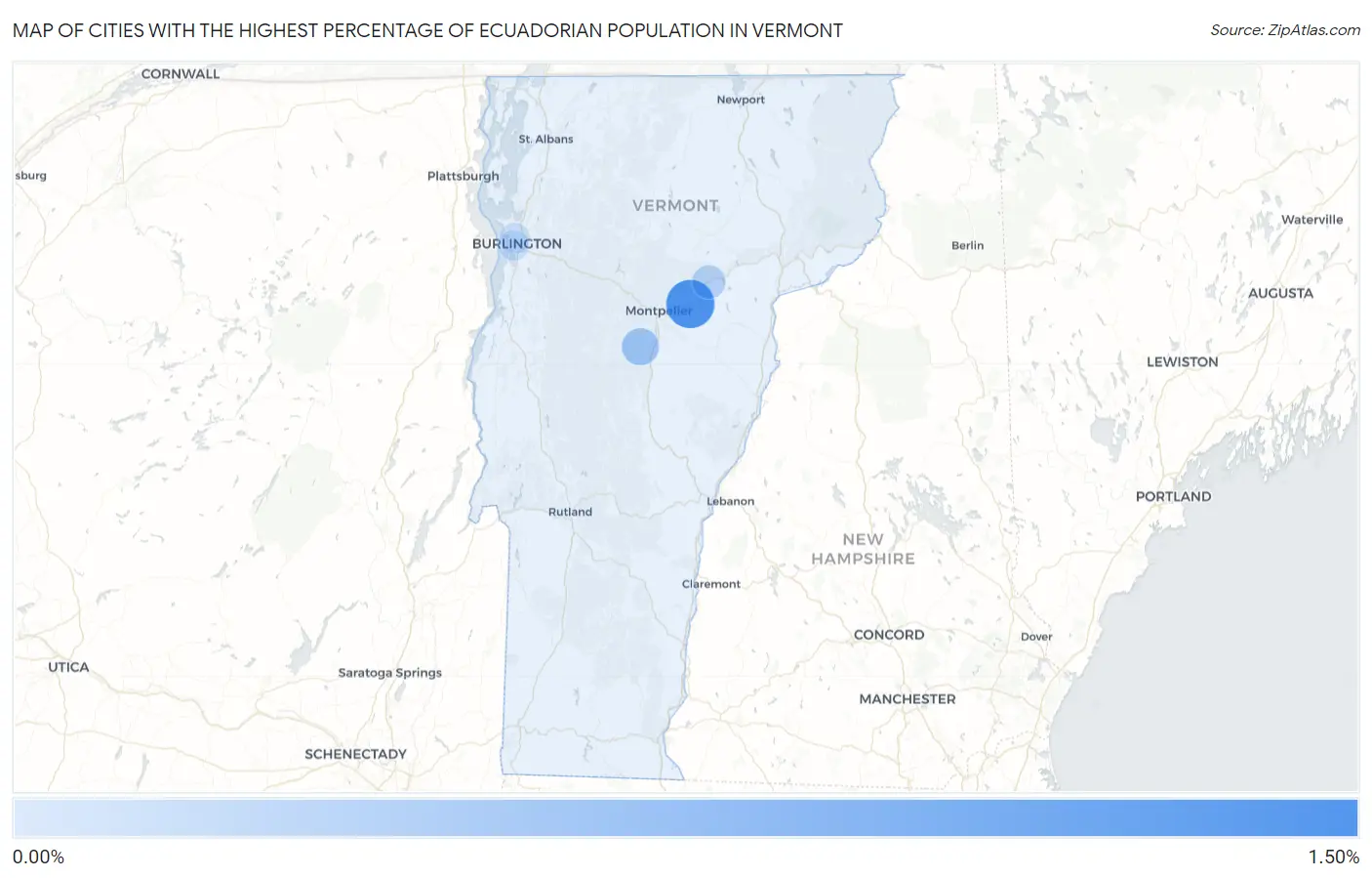 Cities with the Highest Percentage of Ecuadorian Population in Vermont Map