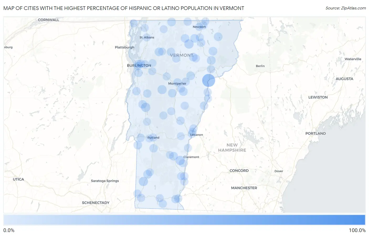 Cities with the Highest Percentage of Hispanic or Latino Population in Vermont Map