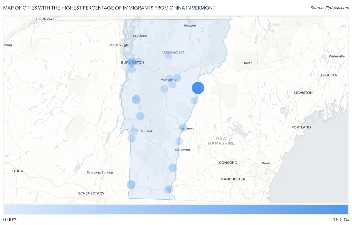 Cities with the Highest Percentage of Immigrants from China in Vermont Map