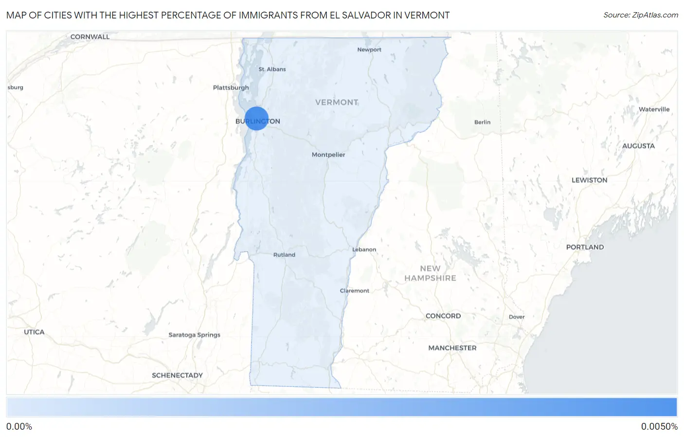 Cities with the Highest Percentage of Immigrants from El Salvador in Vermont Map