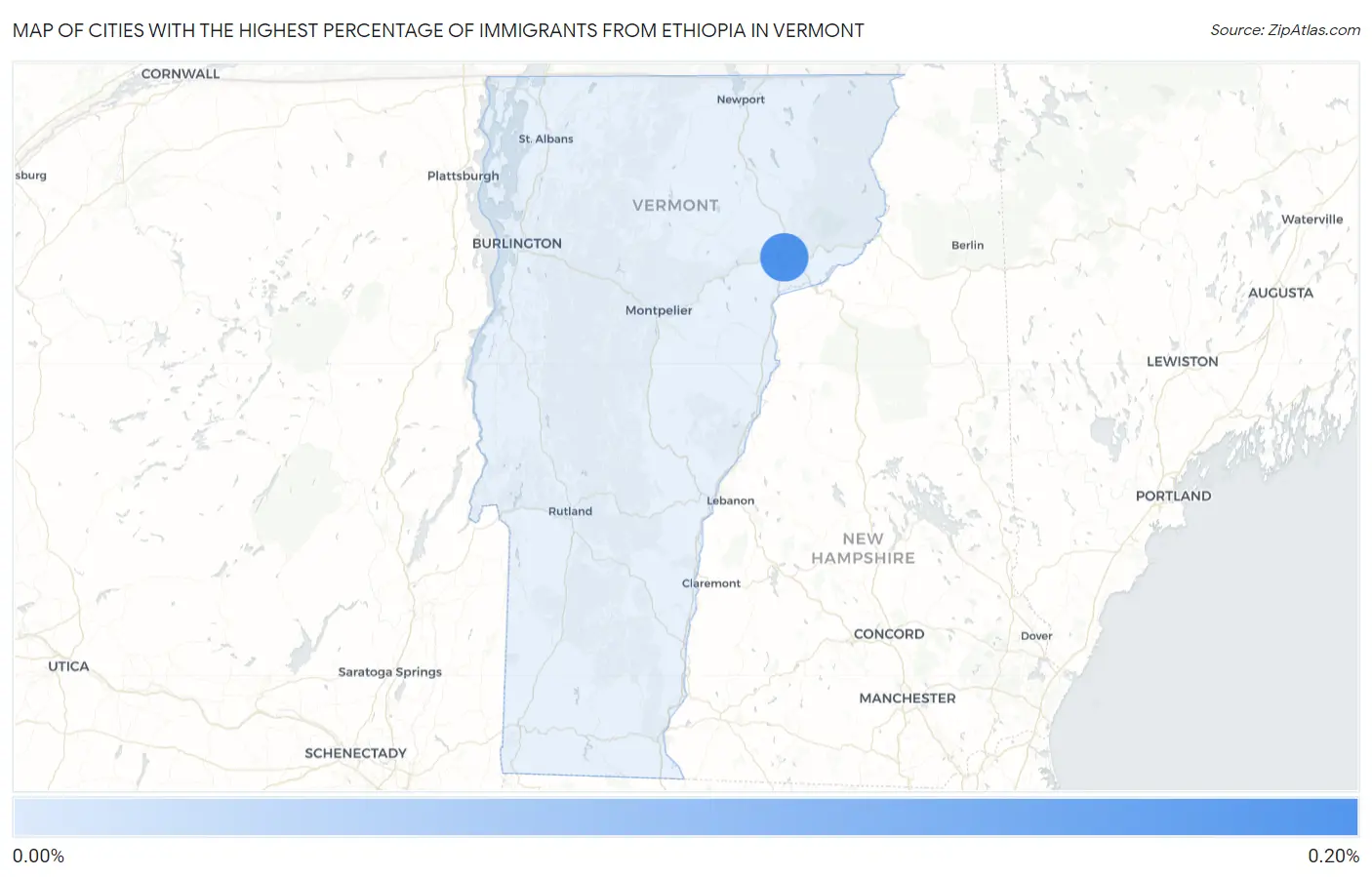 Cities with the Highest Percentage of Immigrants from Ethiopia in Vermont Map