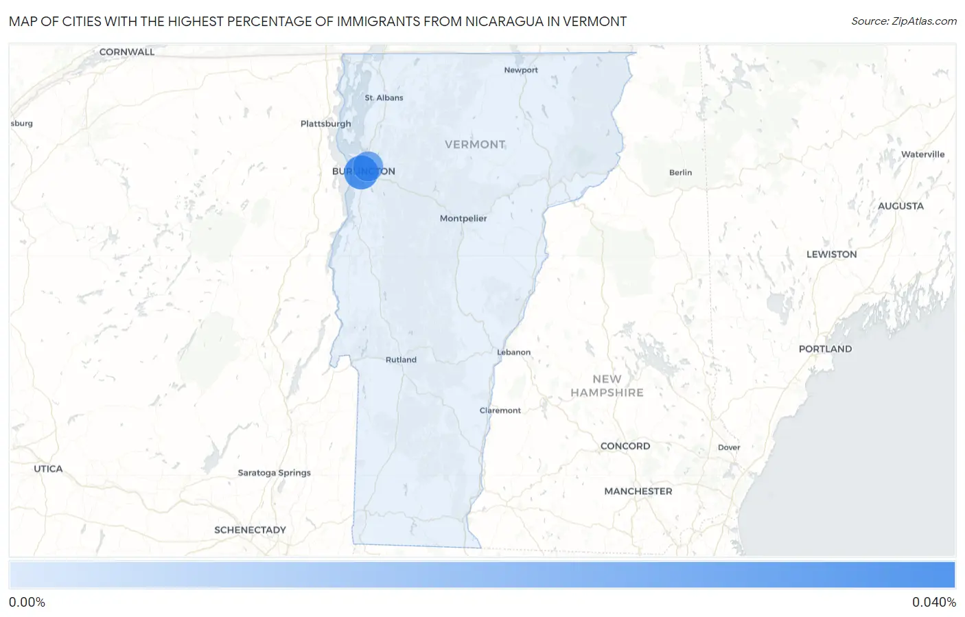 Cities with the Highest Percentage of Immigrants from Nicaragua in Vermont Map