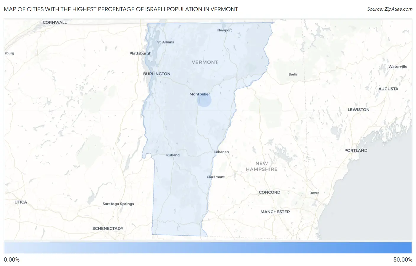 Cities with the Highest Percentage of Israeli Population in Vermont Map