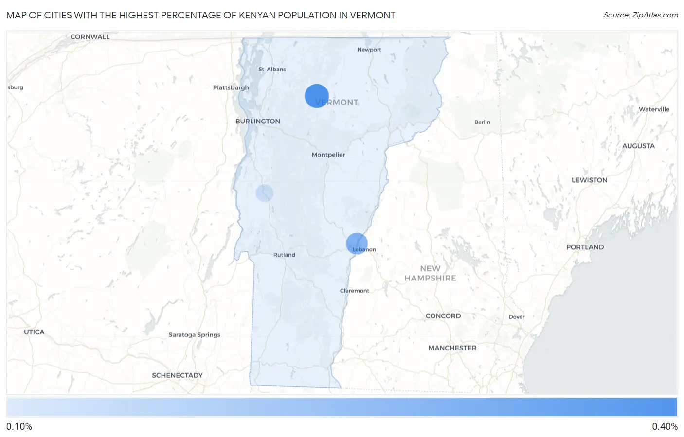 Cities with the Highest Percentage of Kenyan Population in Vermont Map