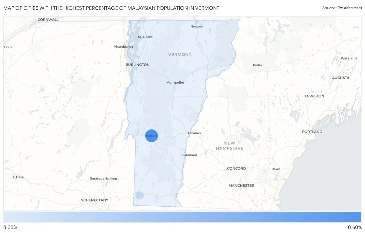 Cities with the Highest Percentage of Malaysian Population in Vermont Map