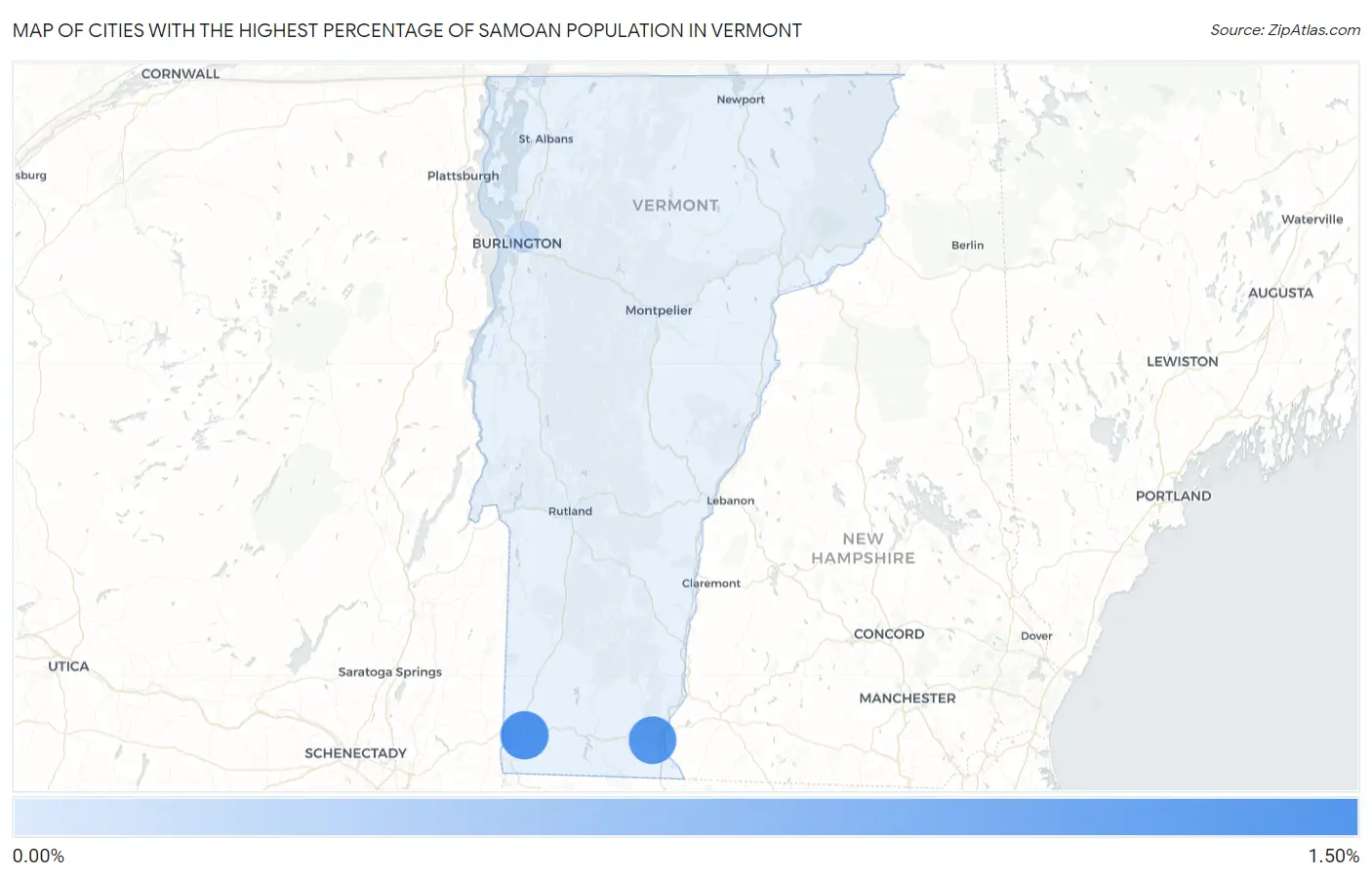 Cities with the Highest Percentage of Samoan Population in Vermont Map