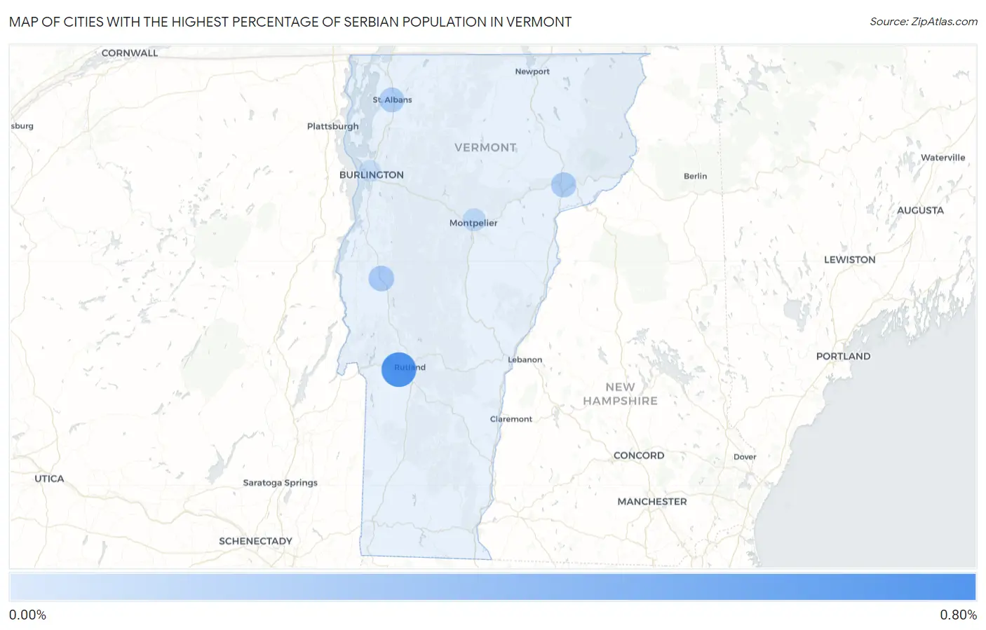 Cities with the Highest Percentage of Serbian Population in Vermont Map