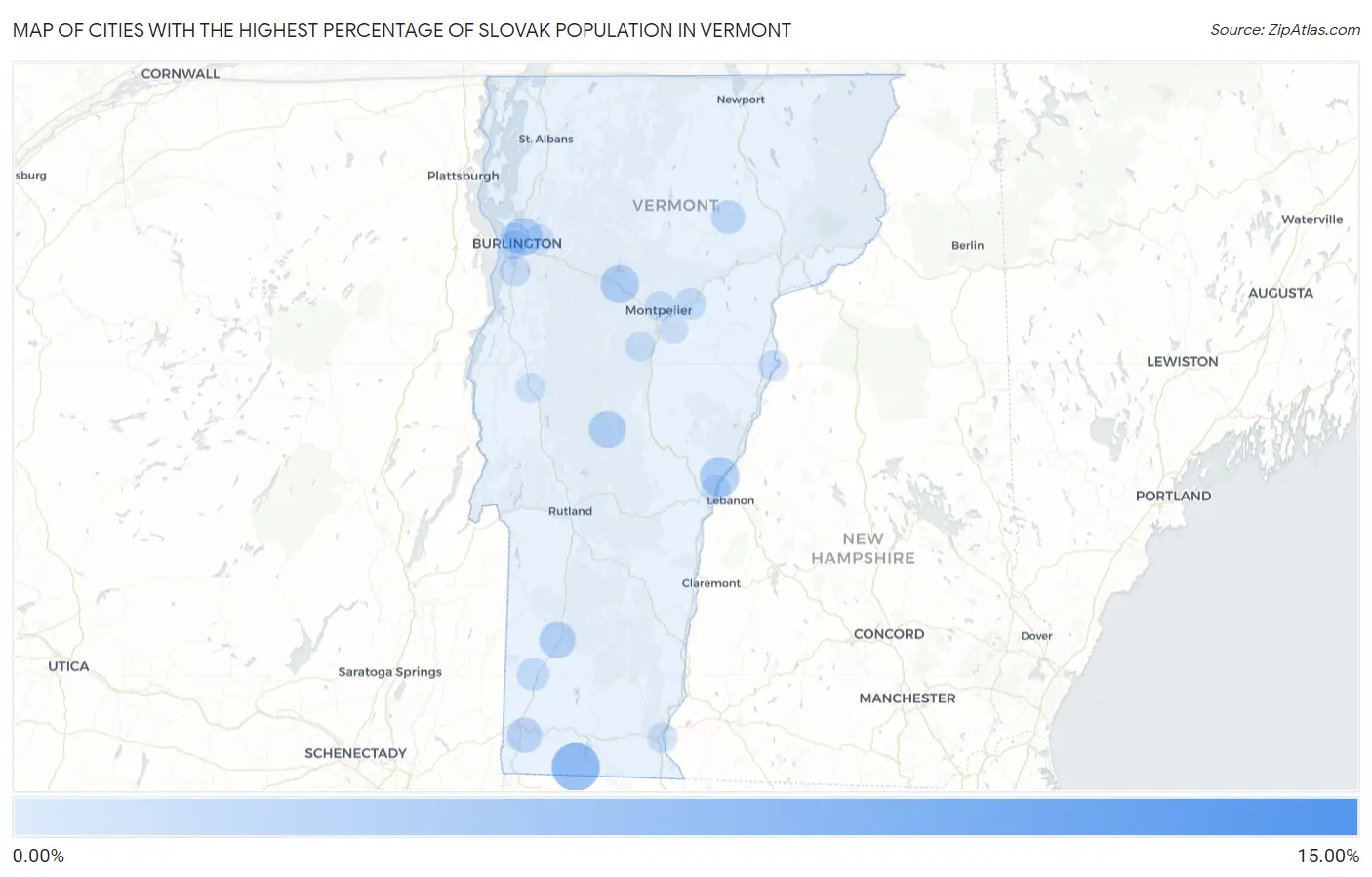 Cities with the Highest Percentage of Slovak Population in Vermont Map