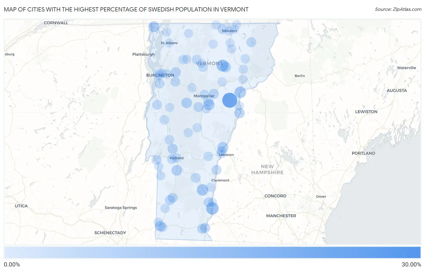 Cities with the Highest Percentage of Swedish Population in Vermont Map