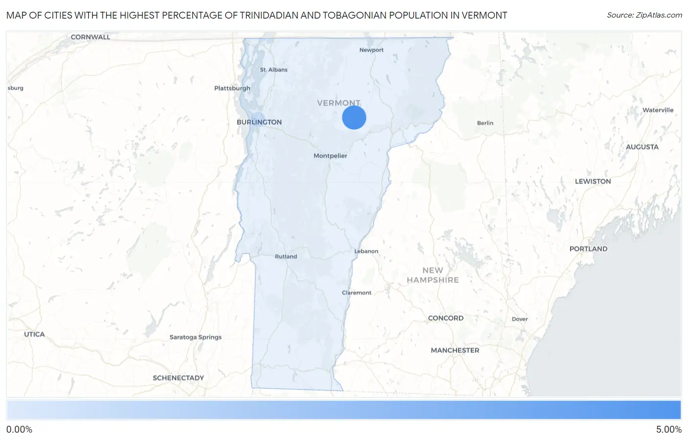 Cities with the Highest Percentage of Trinidadian and Tobagonian Population in Vermont Map