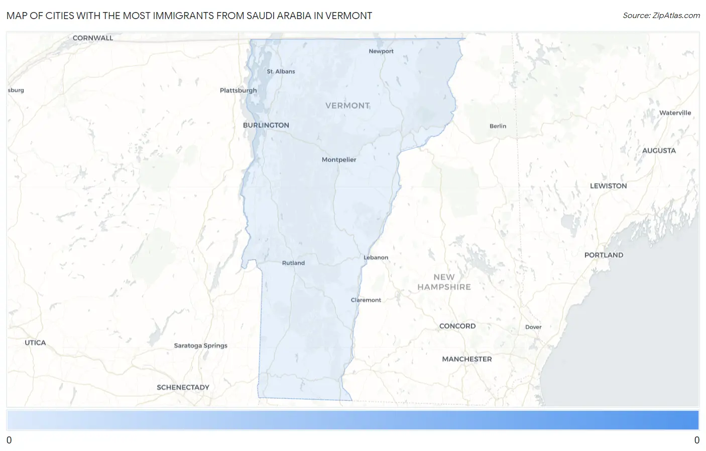 Cities with the Most Immigrants from Saudi Arabia in Vermont Map