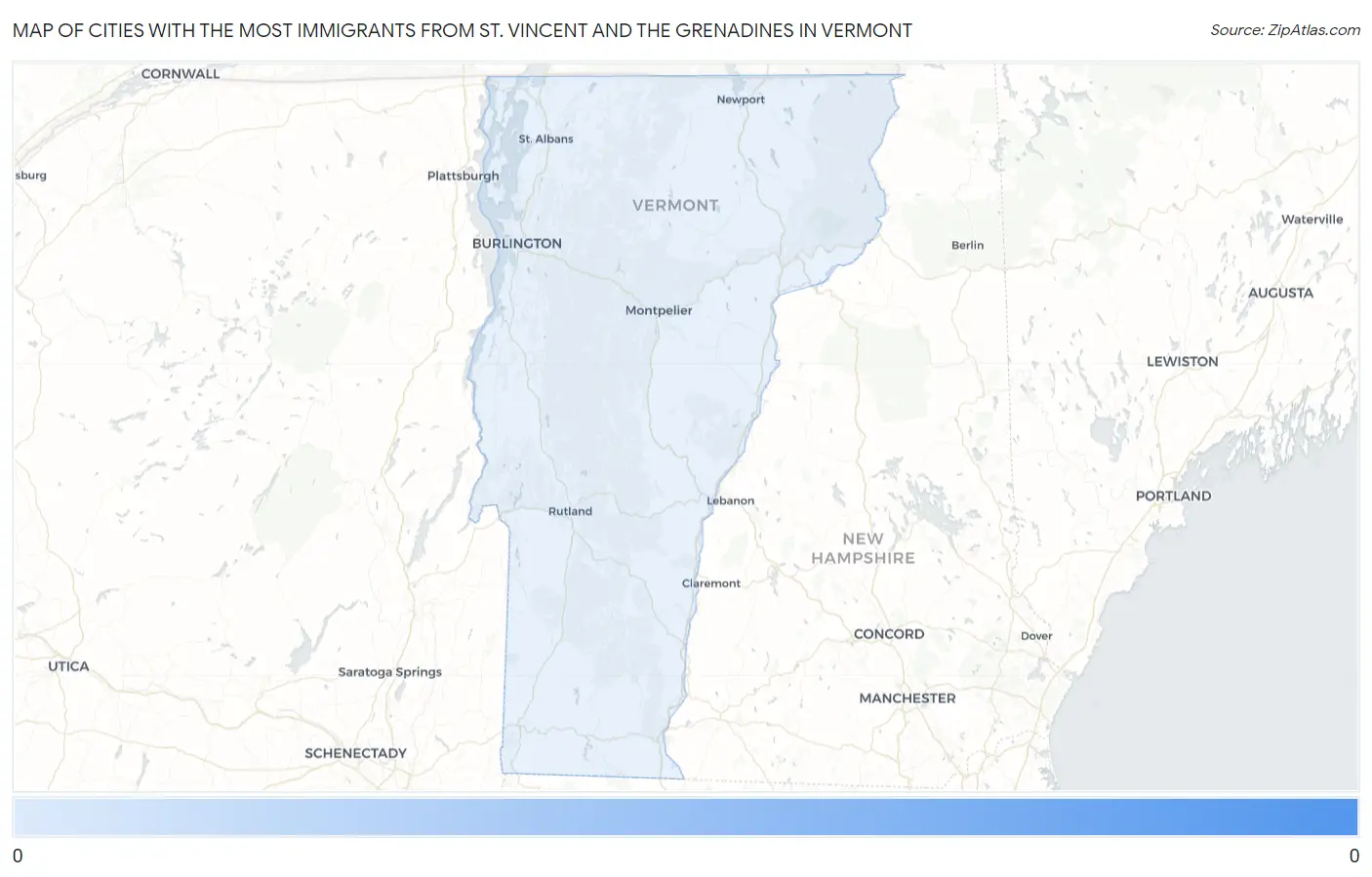Cities with the Most Immigrants from St. Vincent and the Grenadines in Vermont Map