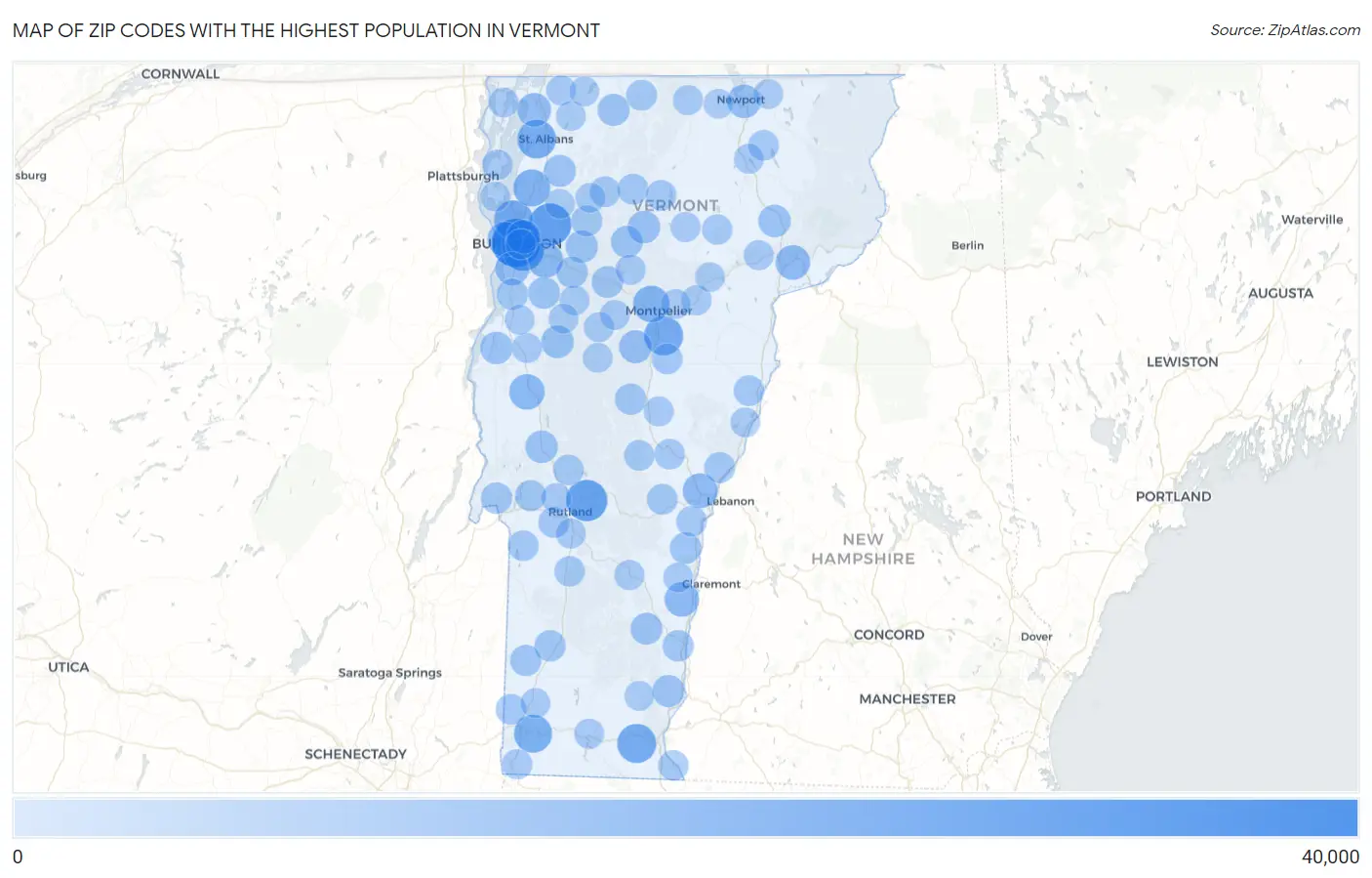Zip Codes with the Highest Population in Vermont Map