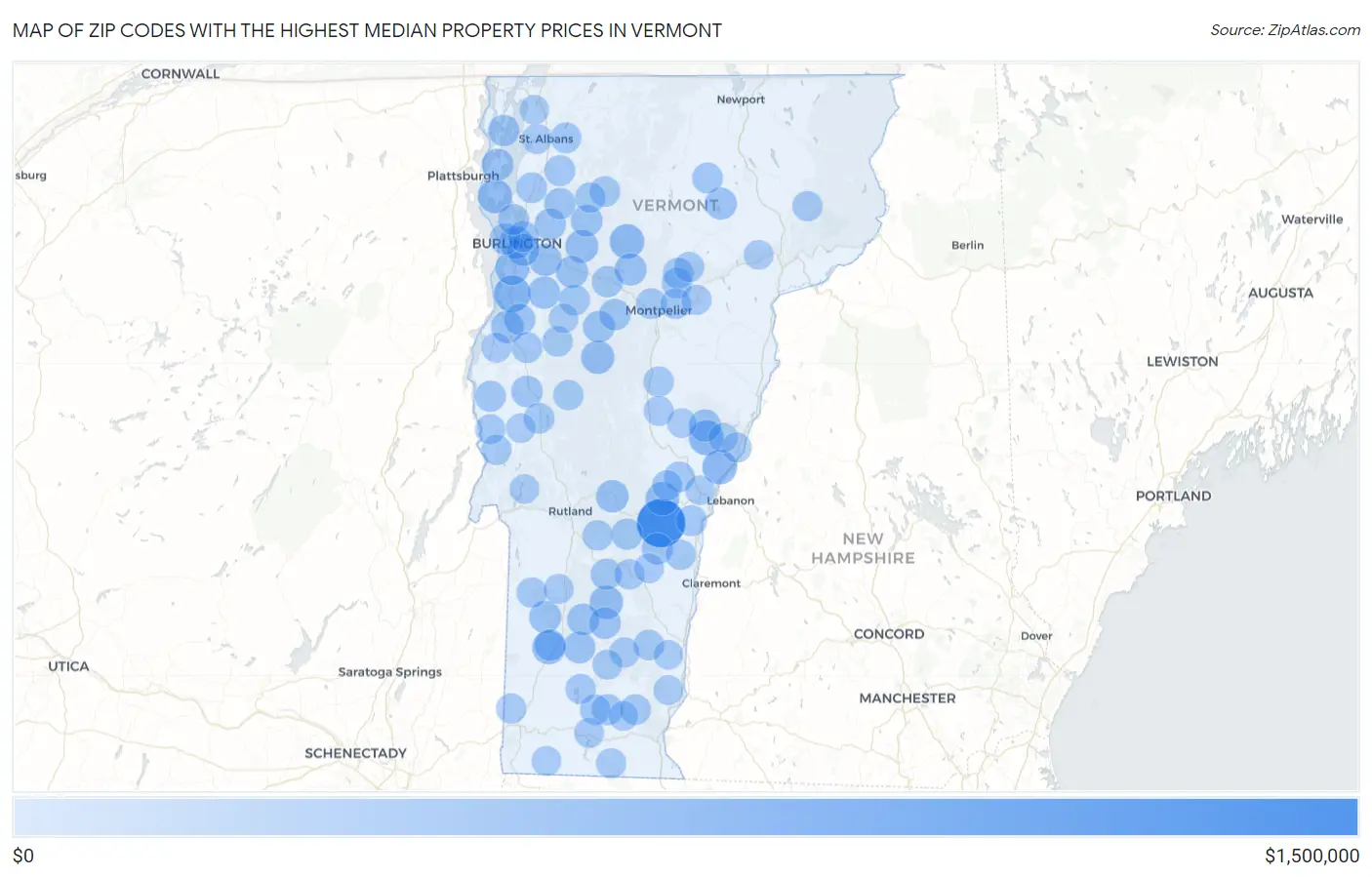 Zip Codes with the Highest Median Property Prices in Vermont Map