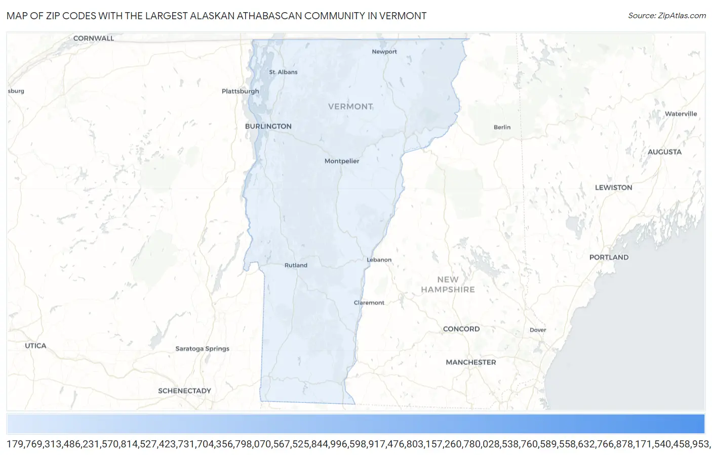 Zip Codes with the Largest Alaskan Athabascan Community in Vermont Map