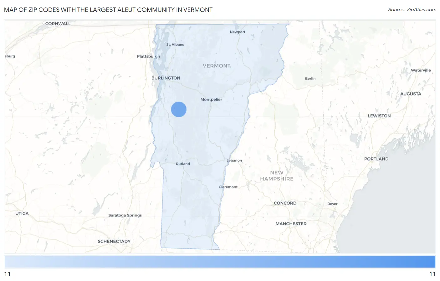Zip Codes with the Largest Aleut Community in Vermont Map