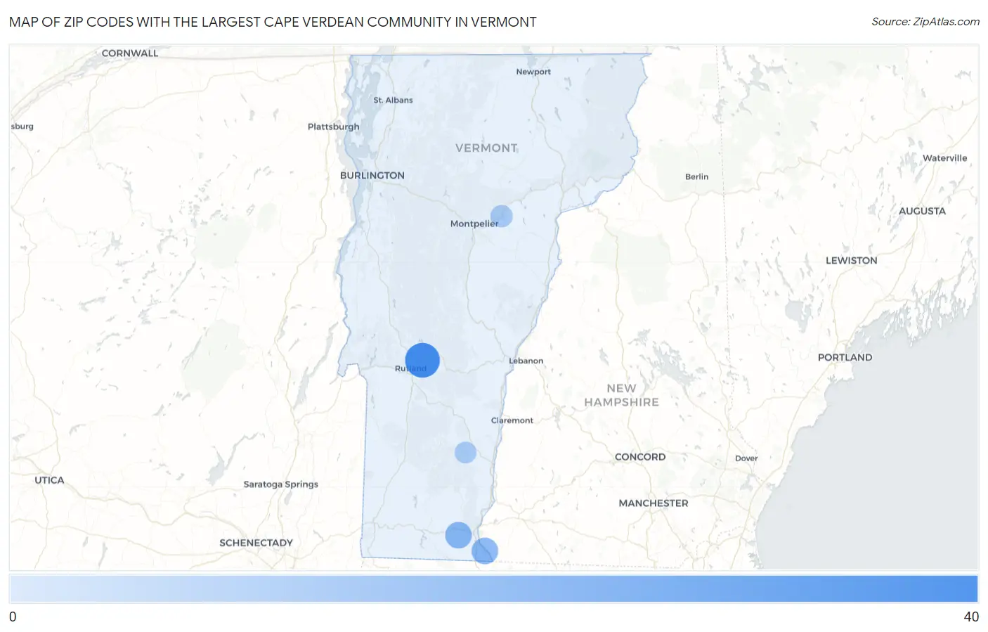 Zip Codes with the Largest Cape Verdean Community in Vermont Map