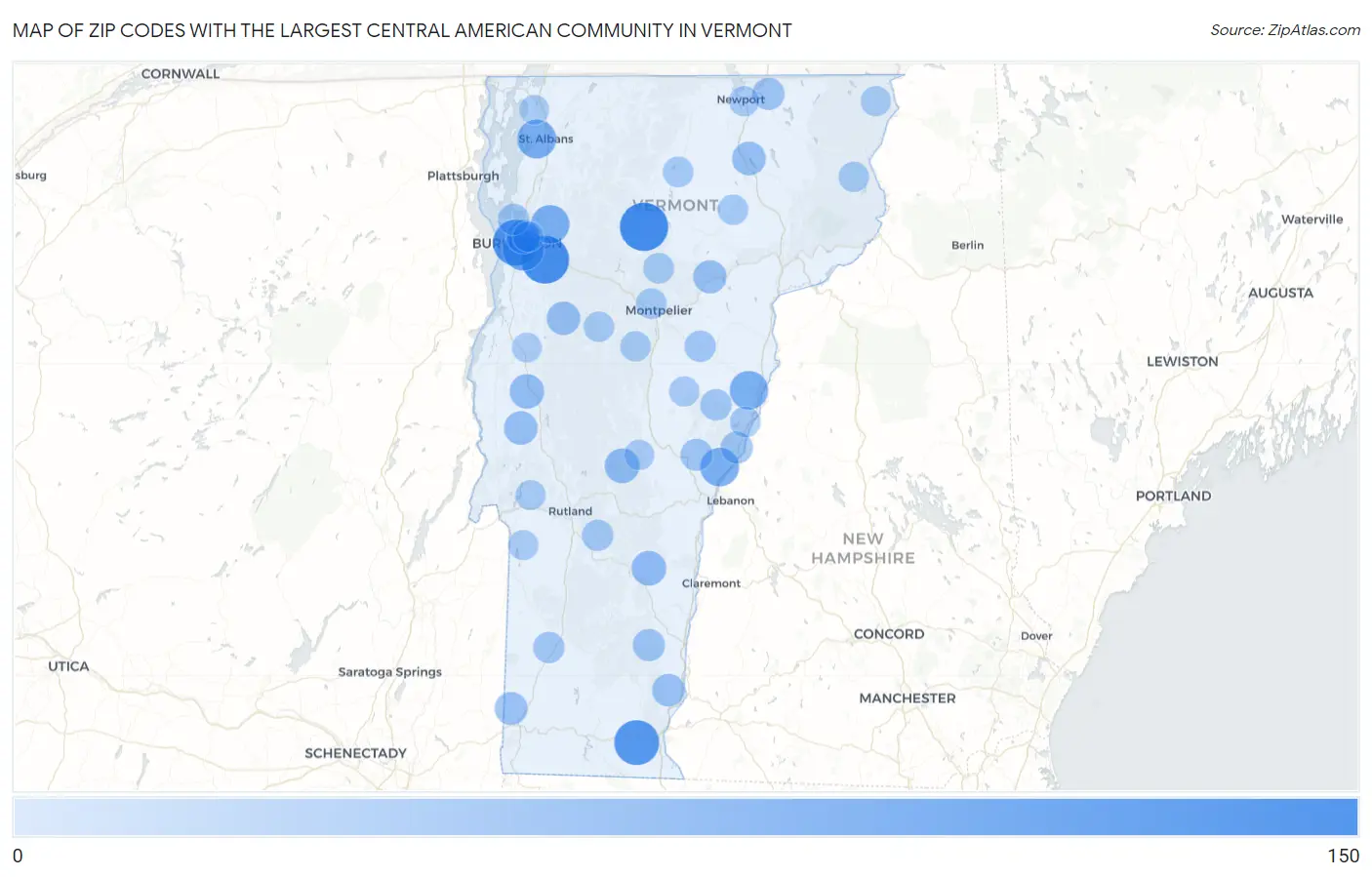 Zip Codes with the Largest Central American Community in Vermont Map