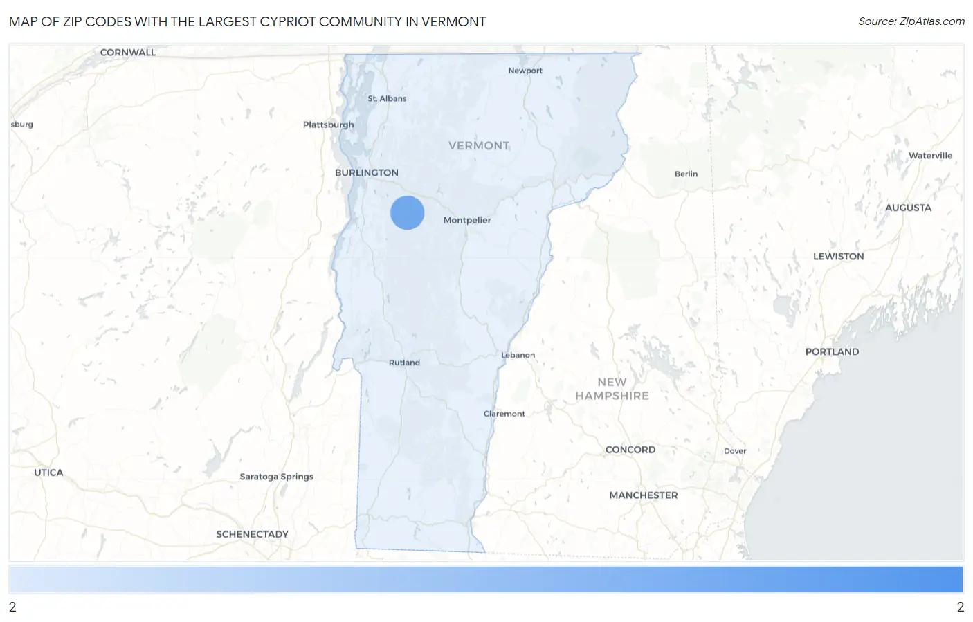 Zip Codes with the Largest Cypriot Community in Vermont Map