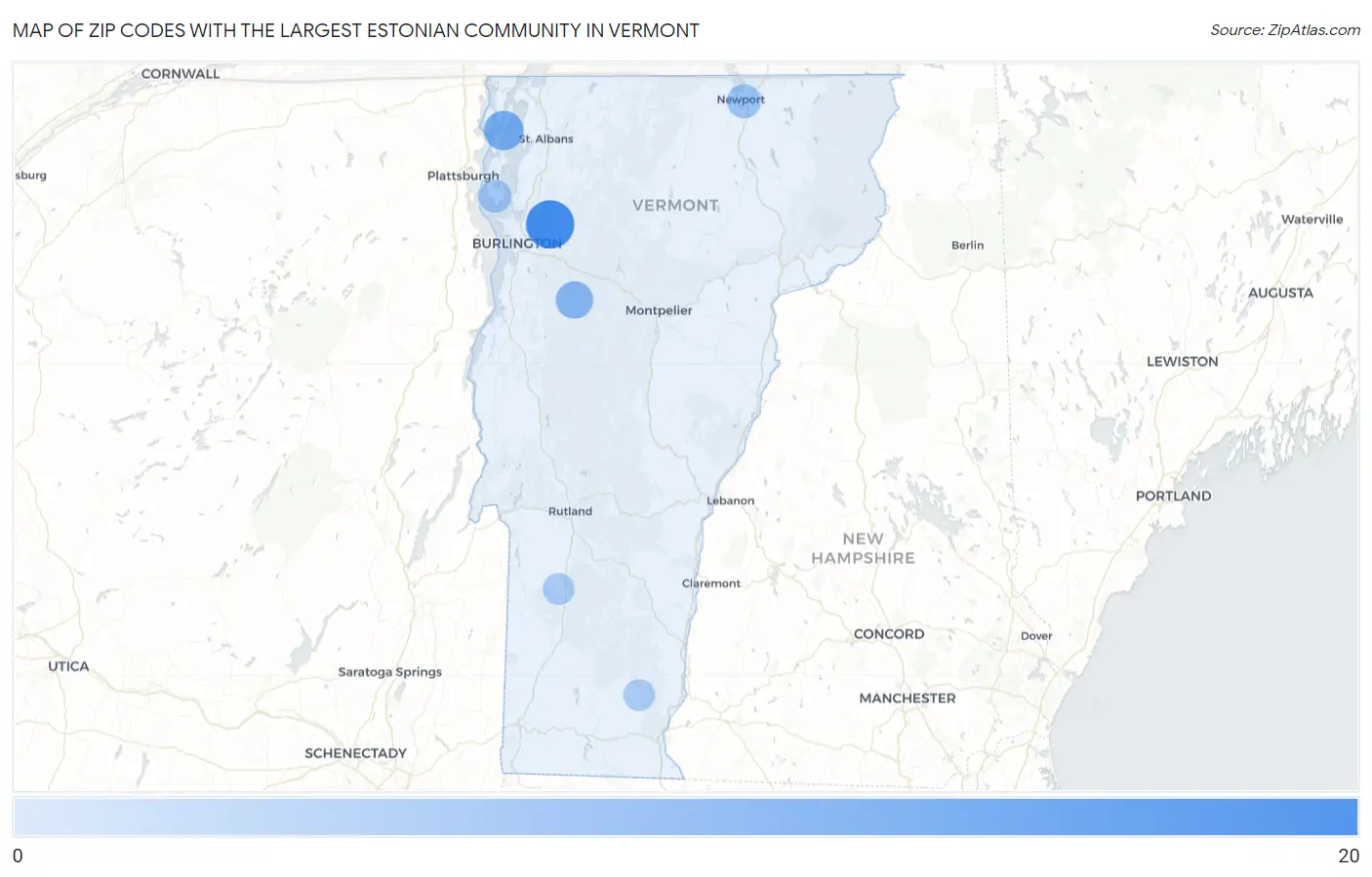 Zip Codes with the Largest Estonian Community in Vermont Map