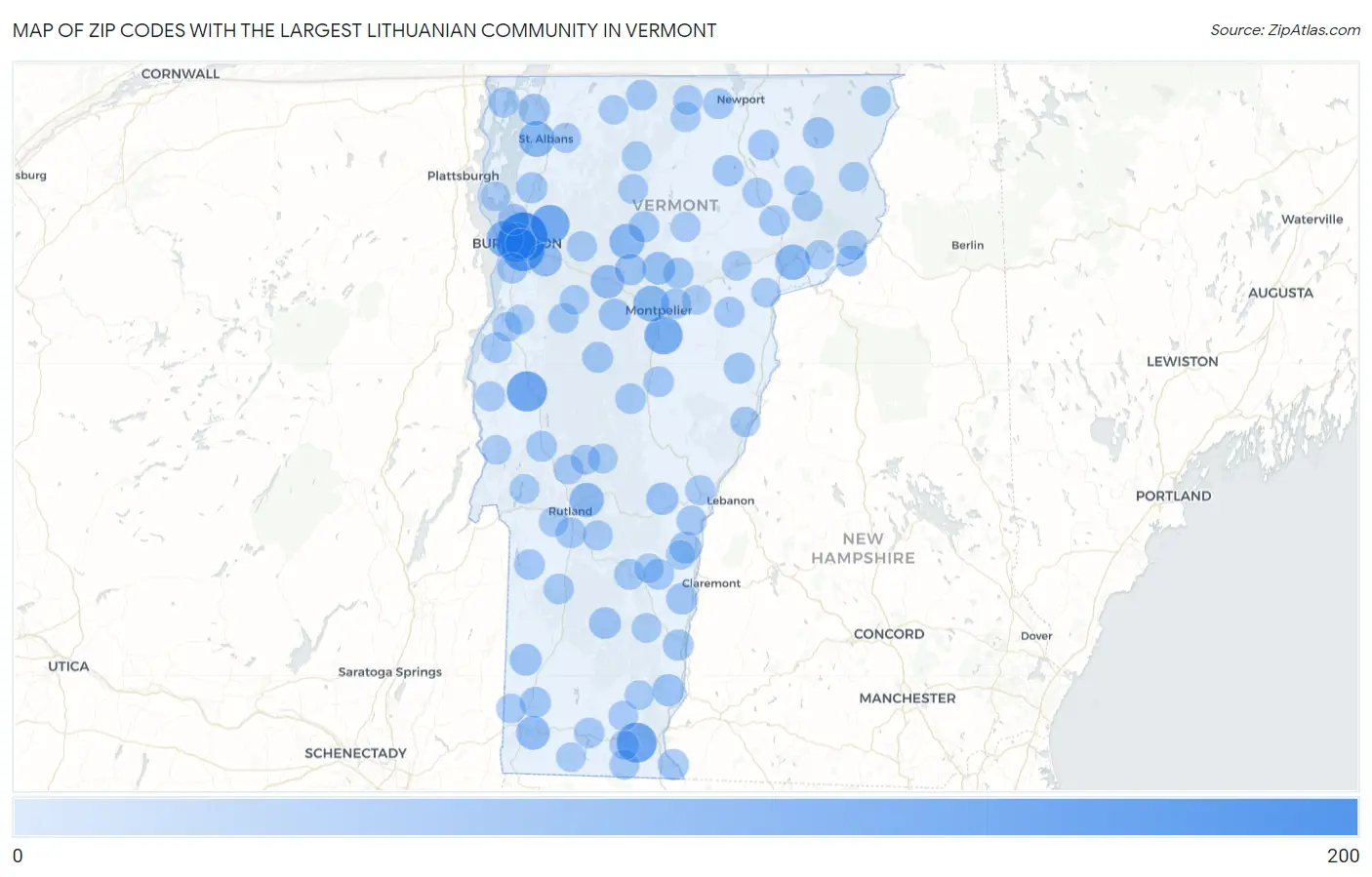 Zip Codes with the Largest Lithuanian Community in Vermont Map