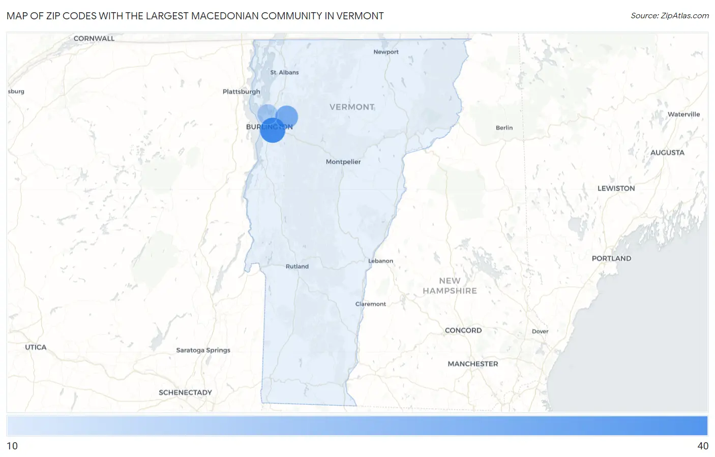 Zip Codes with the Largest Macedonian Community in Vermont Map