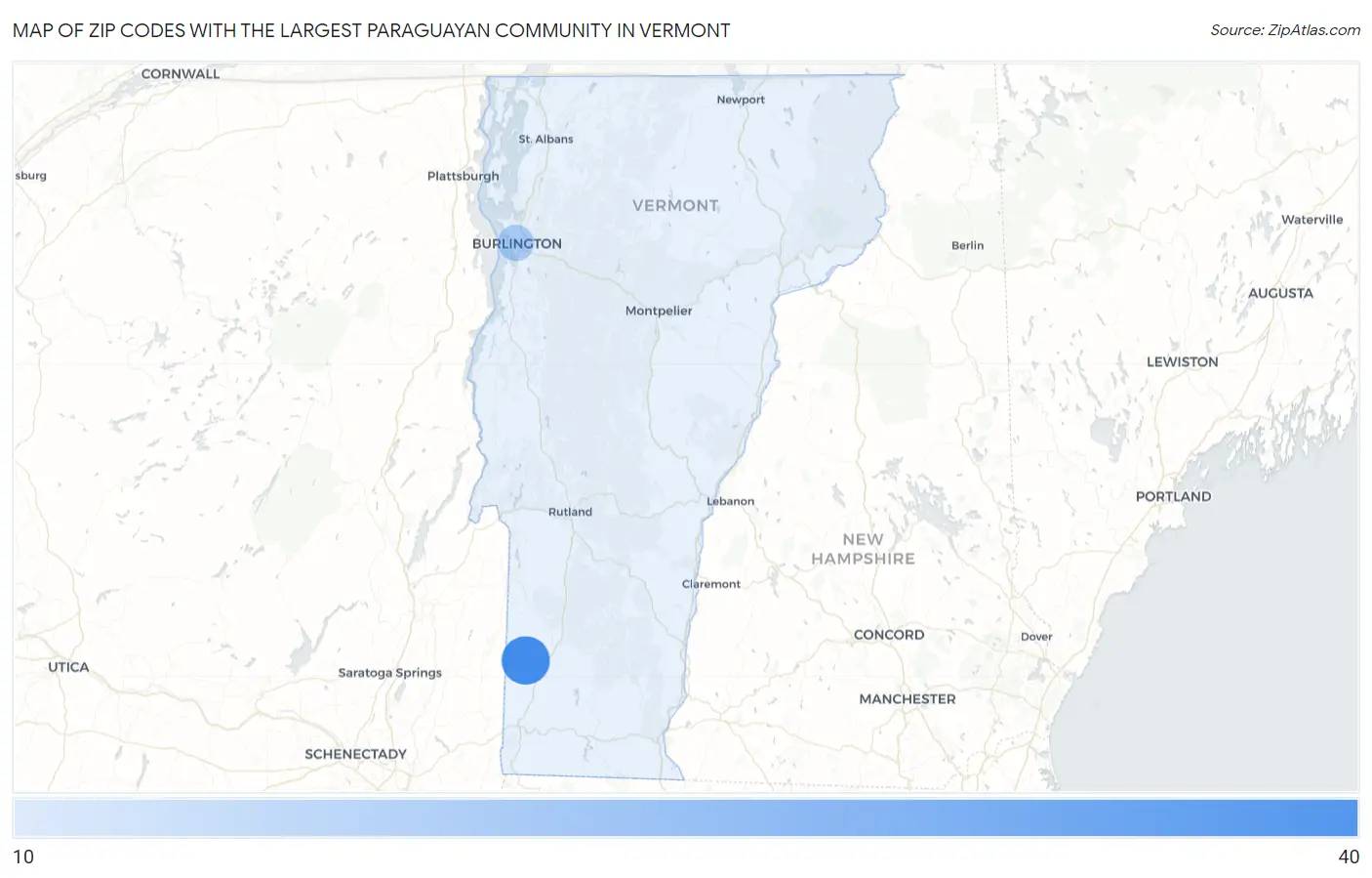 Zip Codes with the Largest Paraguayan Community in Vermont Map