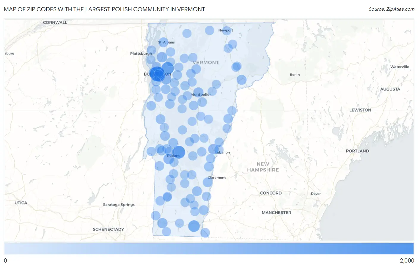 Zip Codes with the Largest Polish Community in Vermont Map