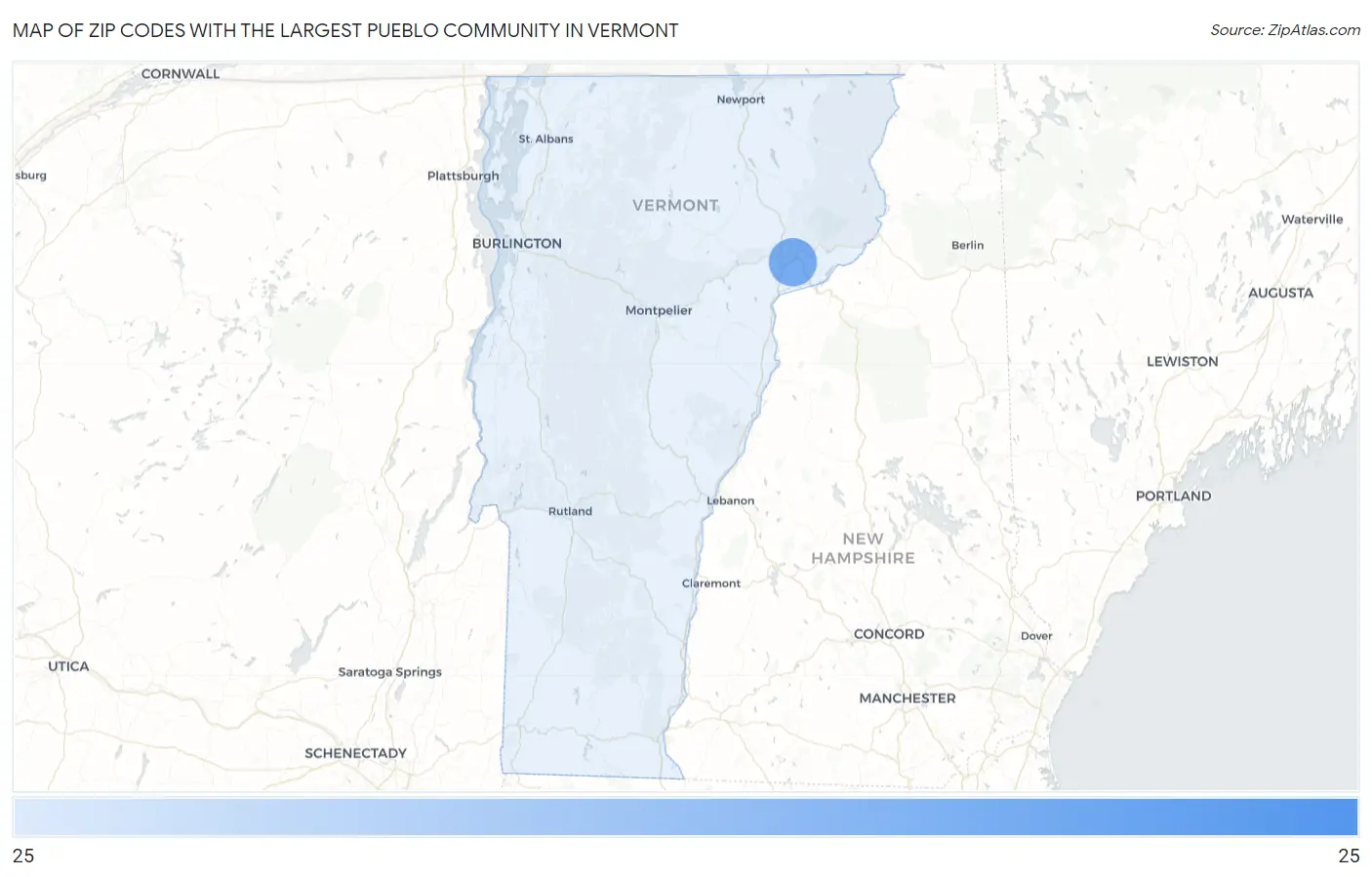Zip Codes with the Largest Pueblo Community in Vermont Map