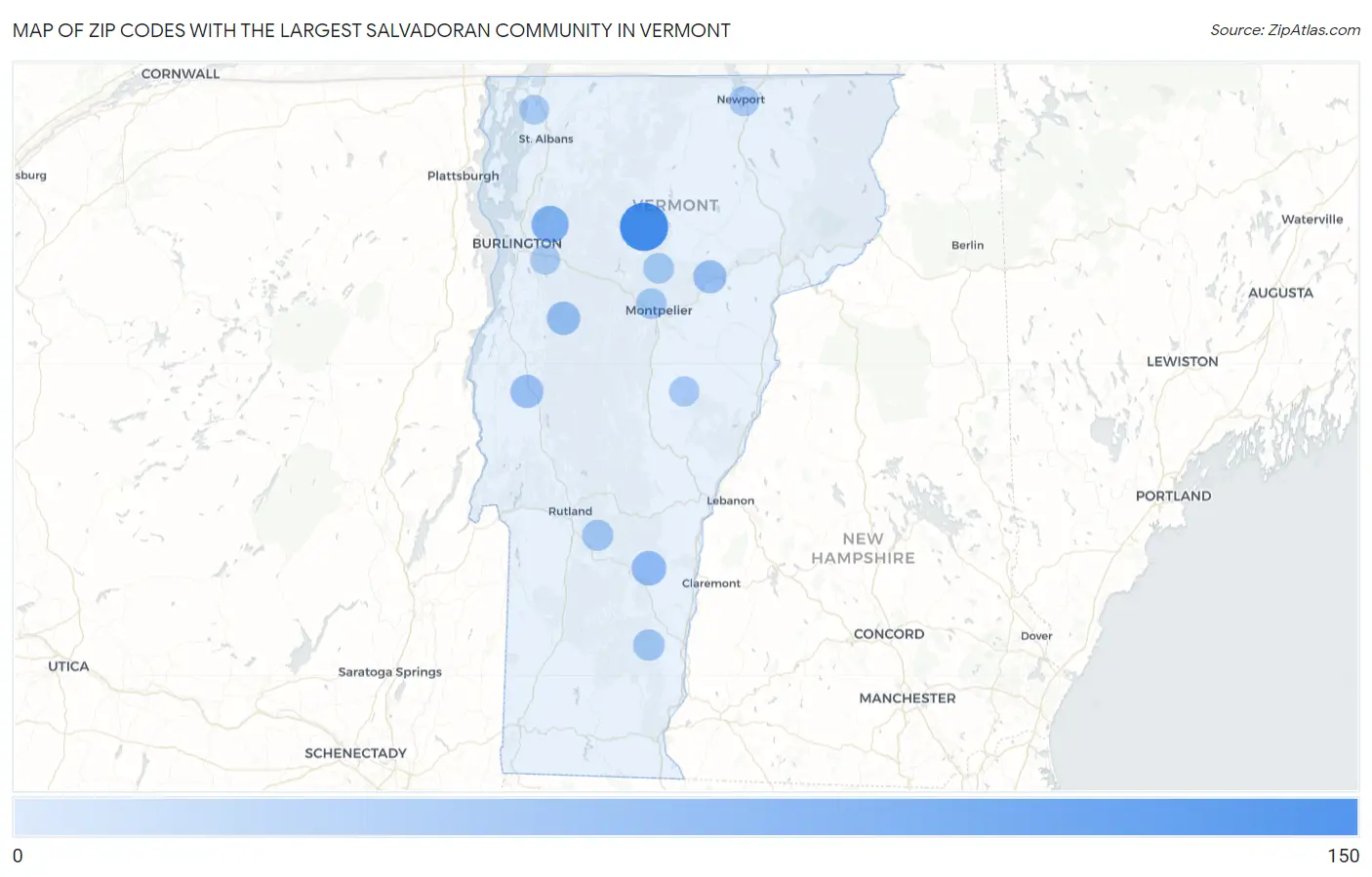 Zip Codes with the Largest Salvadoran Community in Vermont Map