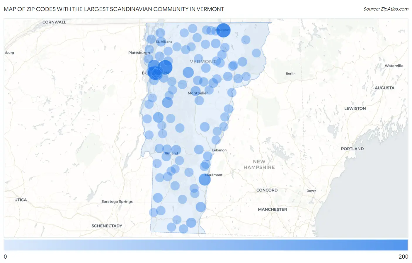 Zip Codes with the Largest Scandinavian Community in Vermont Map