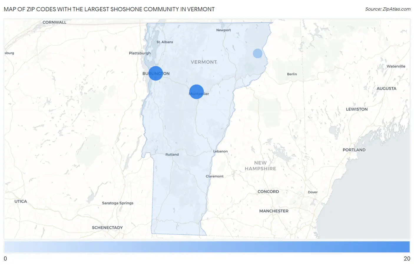 Zip Codes with the Largest Shoshone Community in Vermont Map