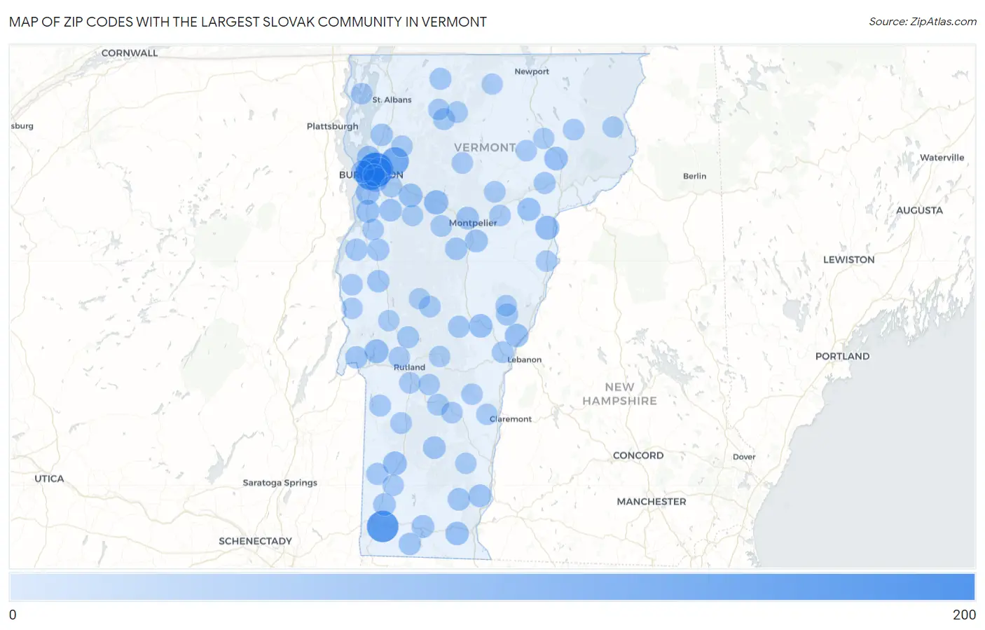 Zip Codes with the Largest Slovak Community in Vermont Map