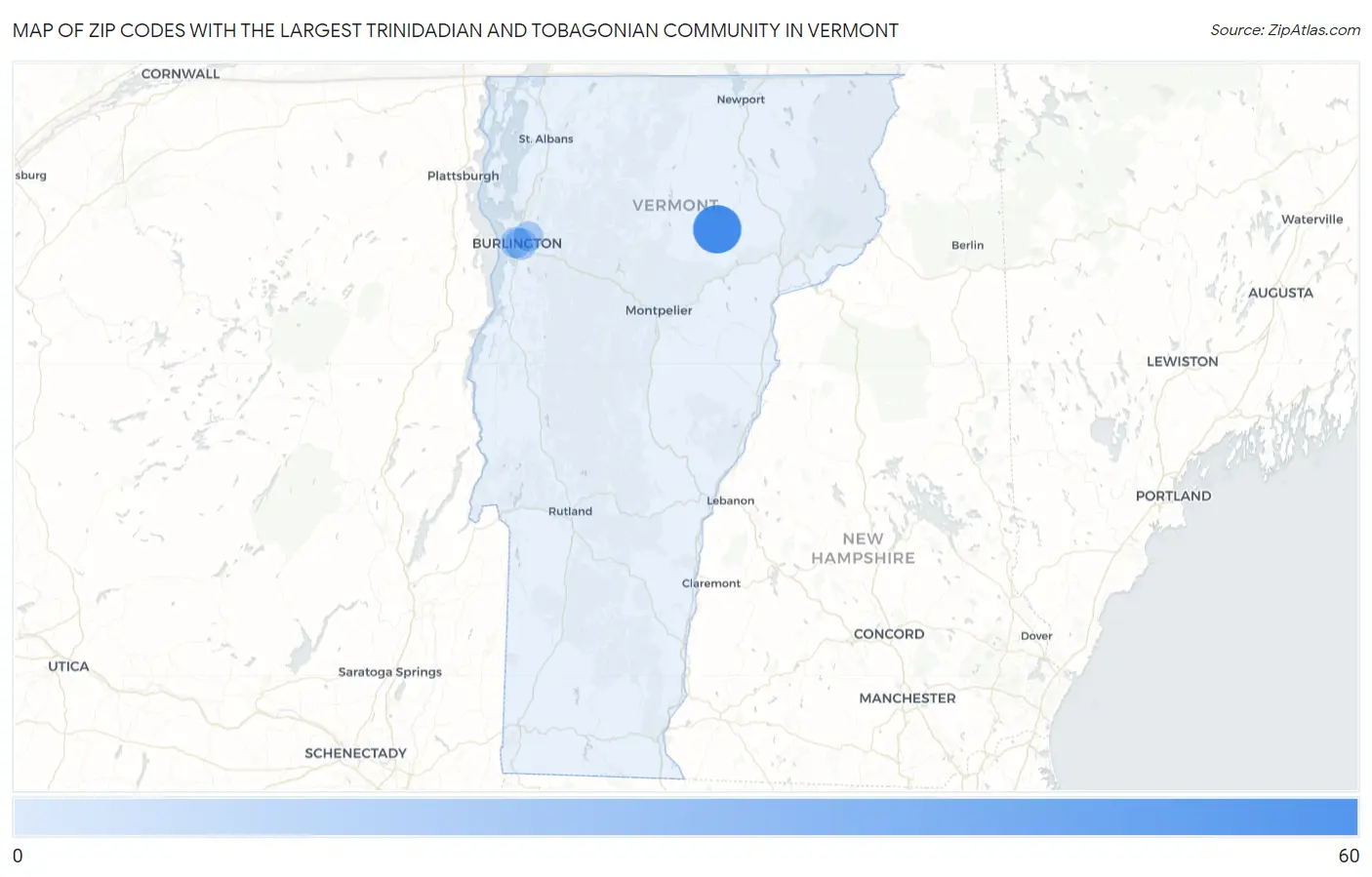 Zip Codes with the Largest Trinidadian and Tobagonian Community in Vermont Map