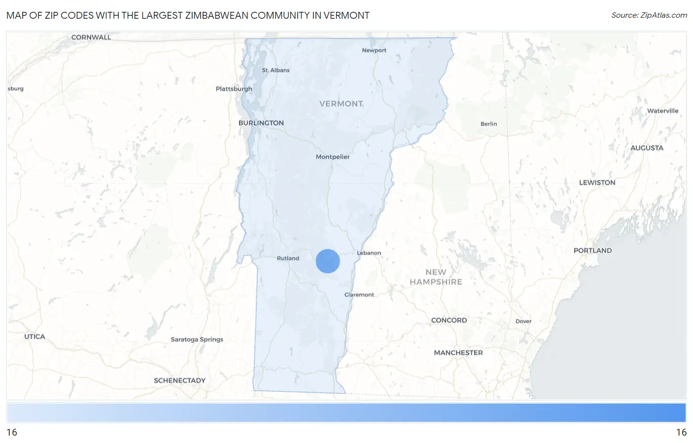 Zip Codes with the Largest Zimbabwean Community in Vermont Map