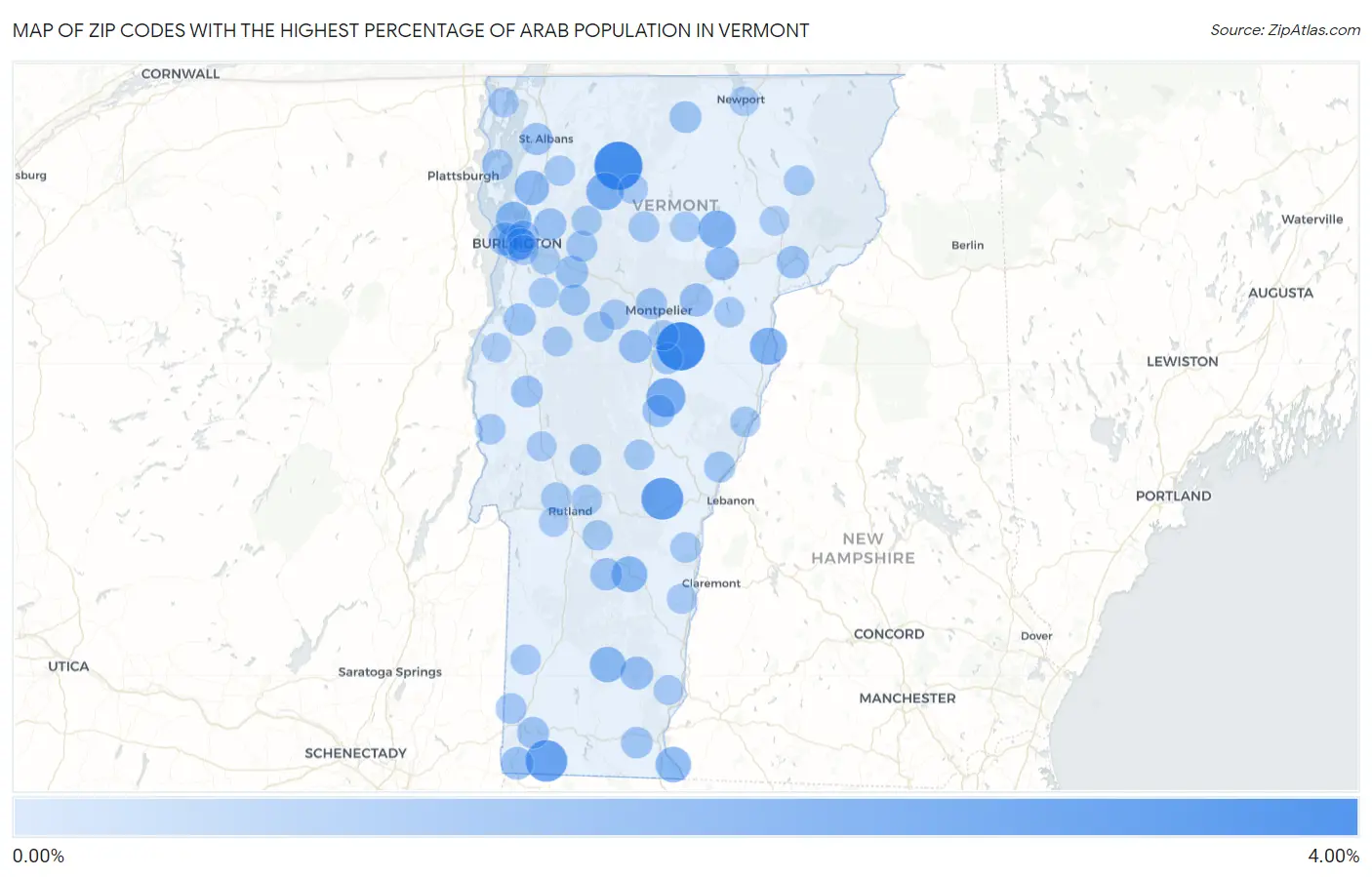 Zip Codes with the Highest Percentage of Arab Population in Vermont Map