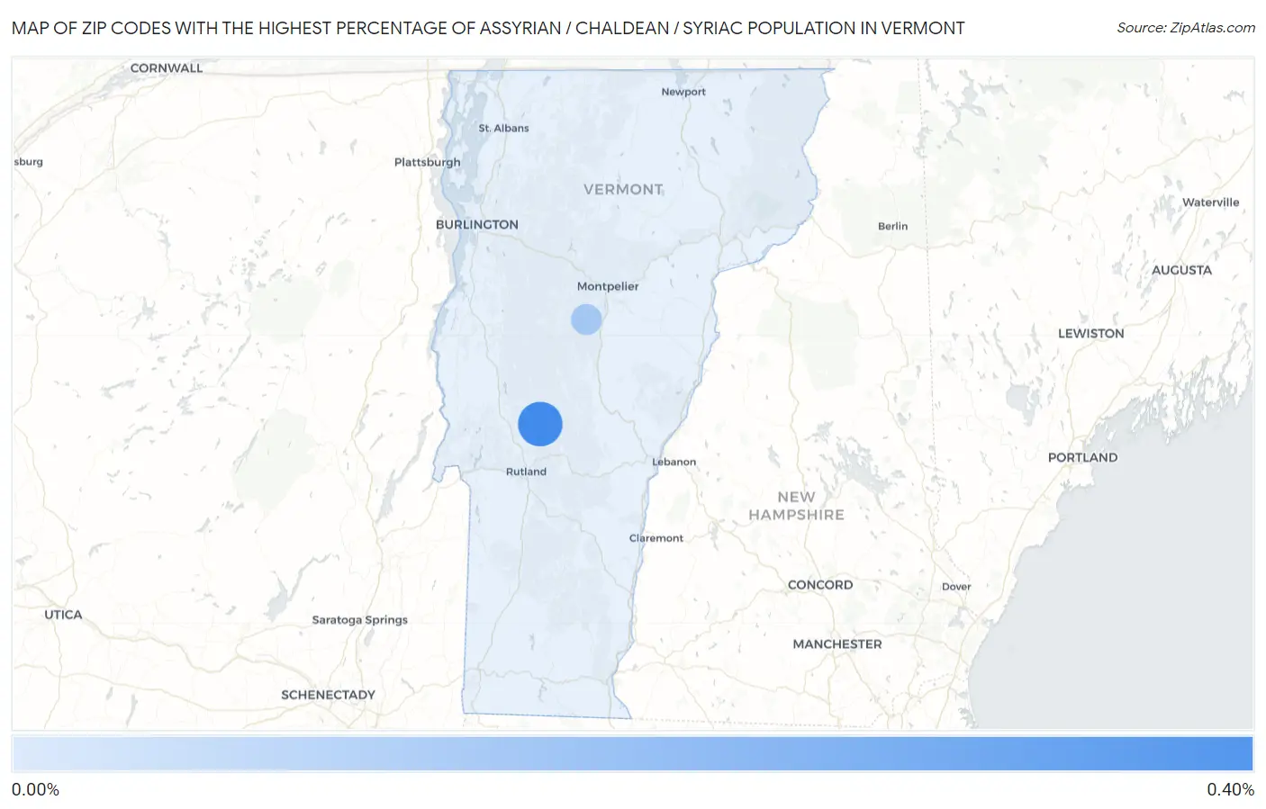 Zip Codes with the Highest Percentage of Assyrian / Chaldean / Syriac Population in Vermont Map