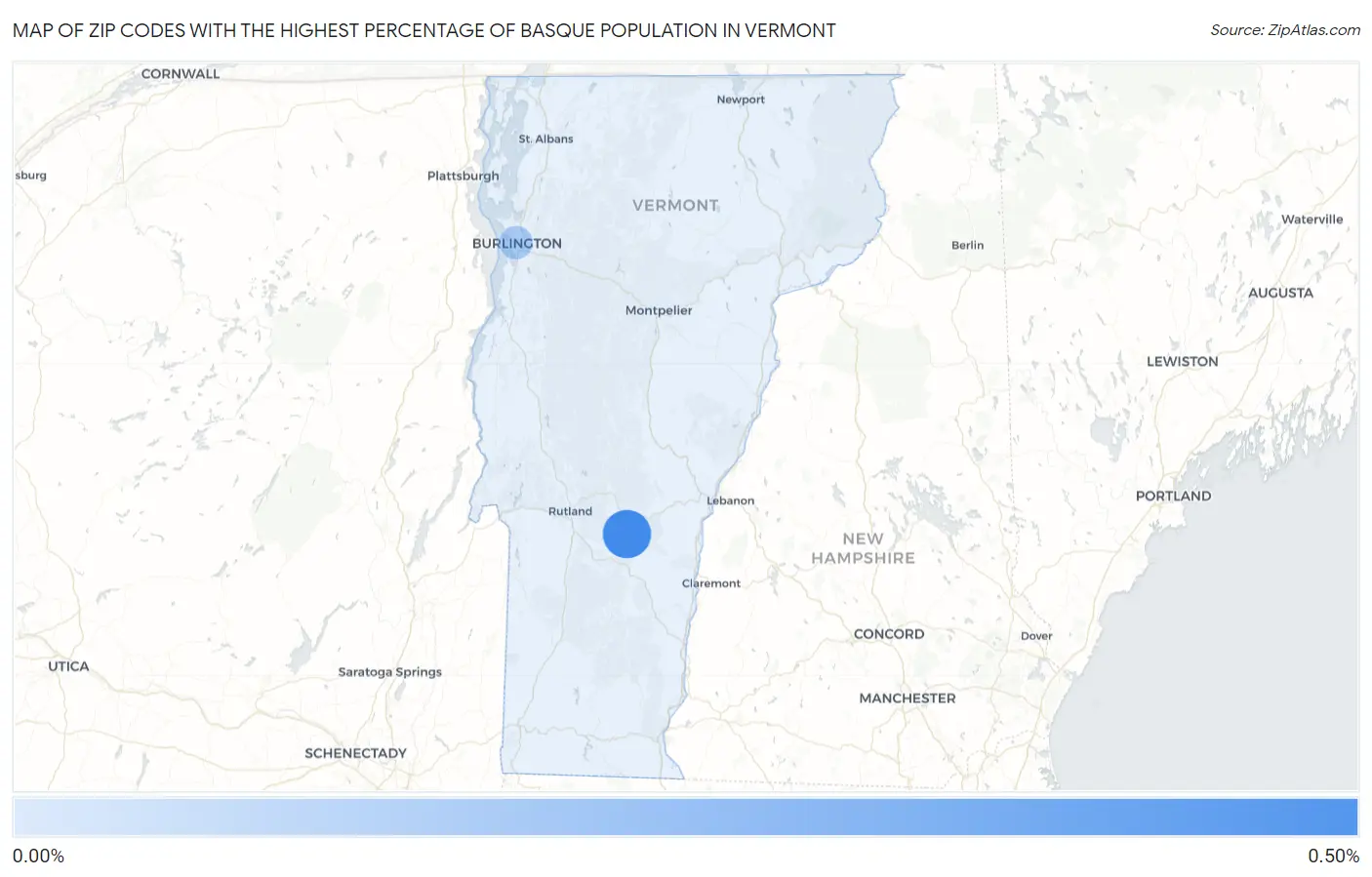 Zip Codes with the Highest Percentage of Basque Population in Vermont Map