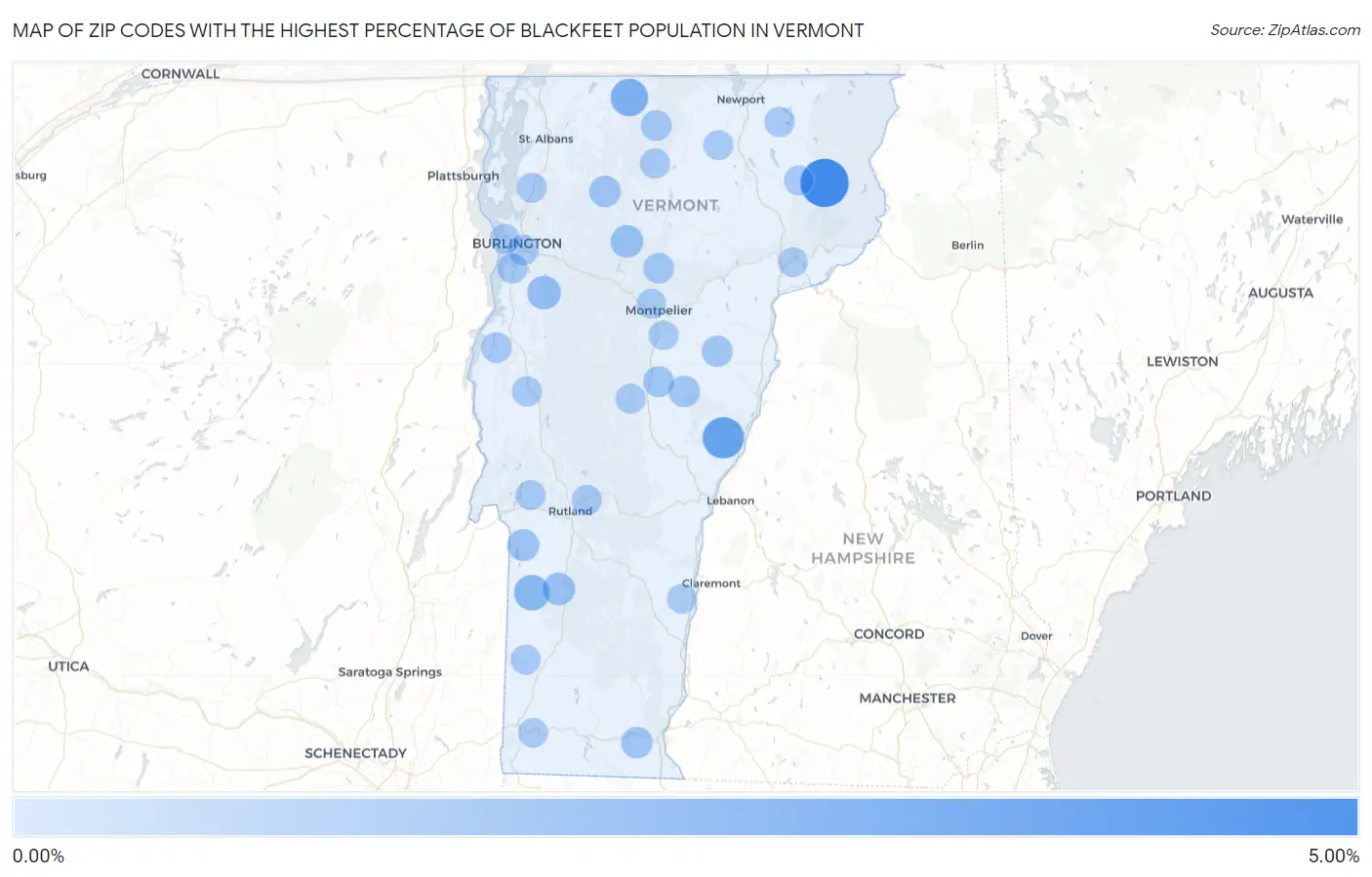 Zip Codes with the Highest Percentage of Blackfeet Population in Vermont Map