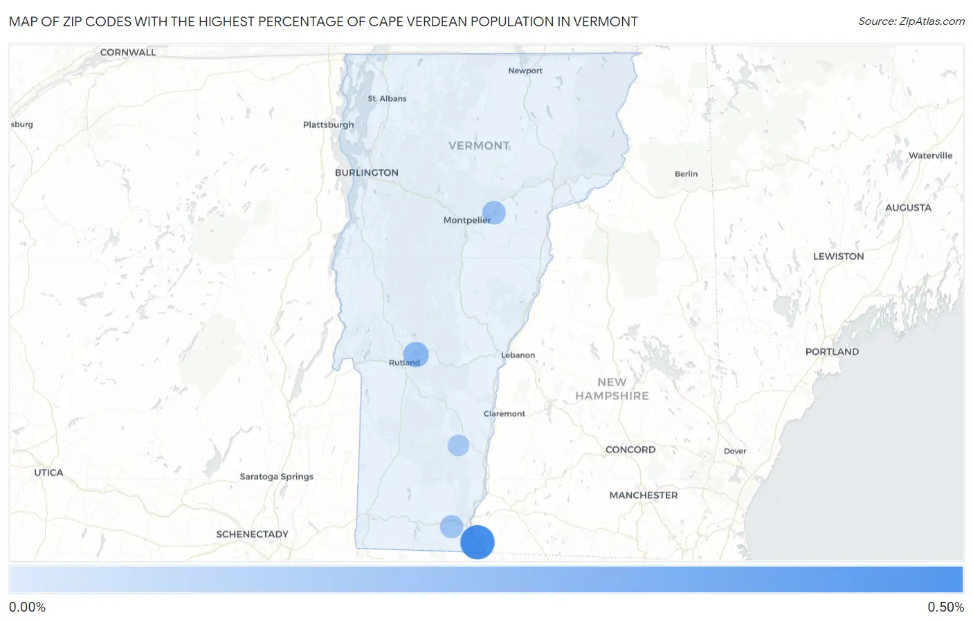 Zip Codes with the Highest Percentage of Cape Verdean Population in Vermont Map