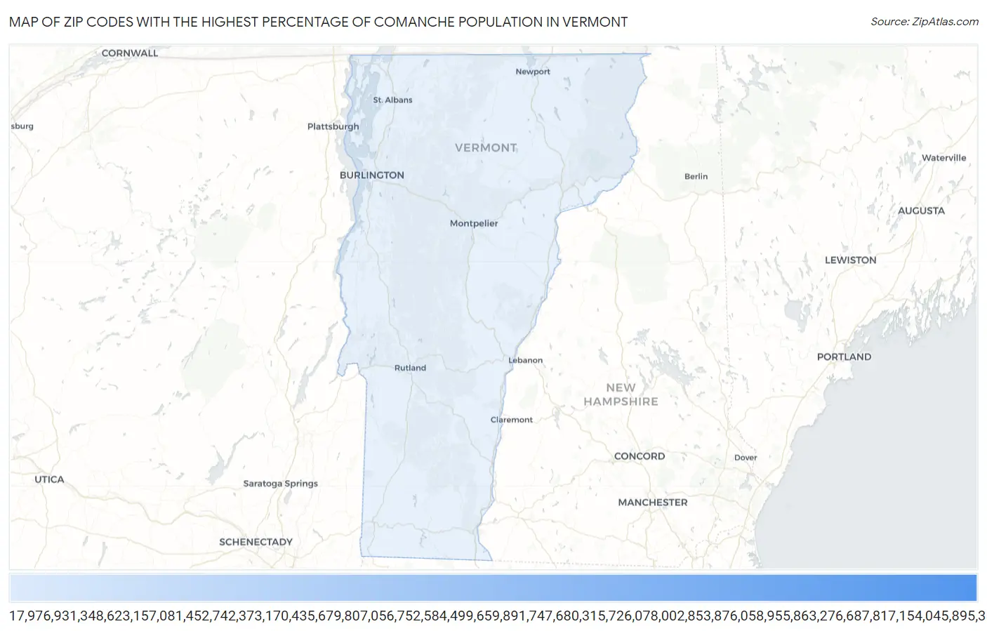 Zip Codes with the Highest Percentage of Comanche Population in Vermont Map