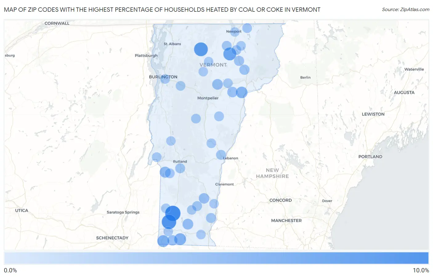 Zip Codes with the Highest Percentage of Households Heated by Coal or Coke in Vermont Map
