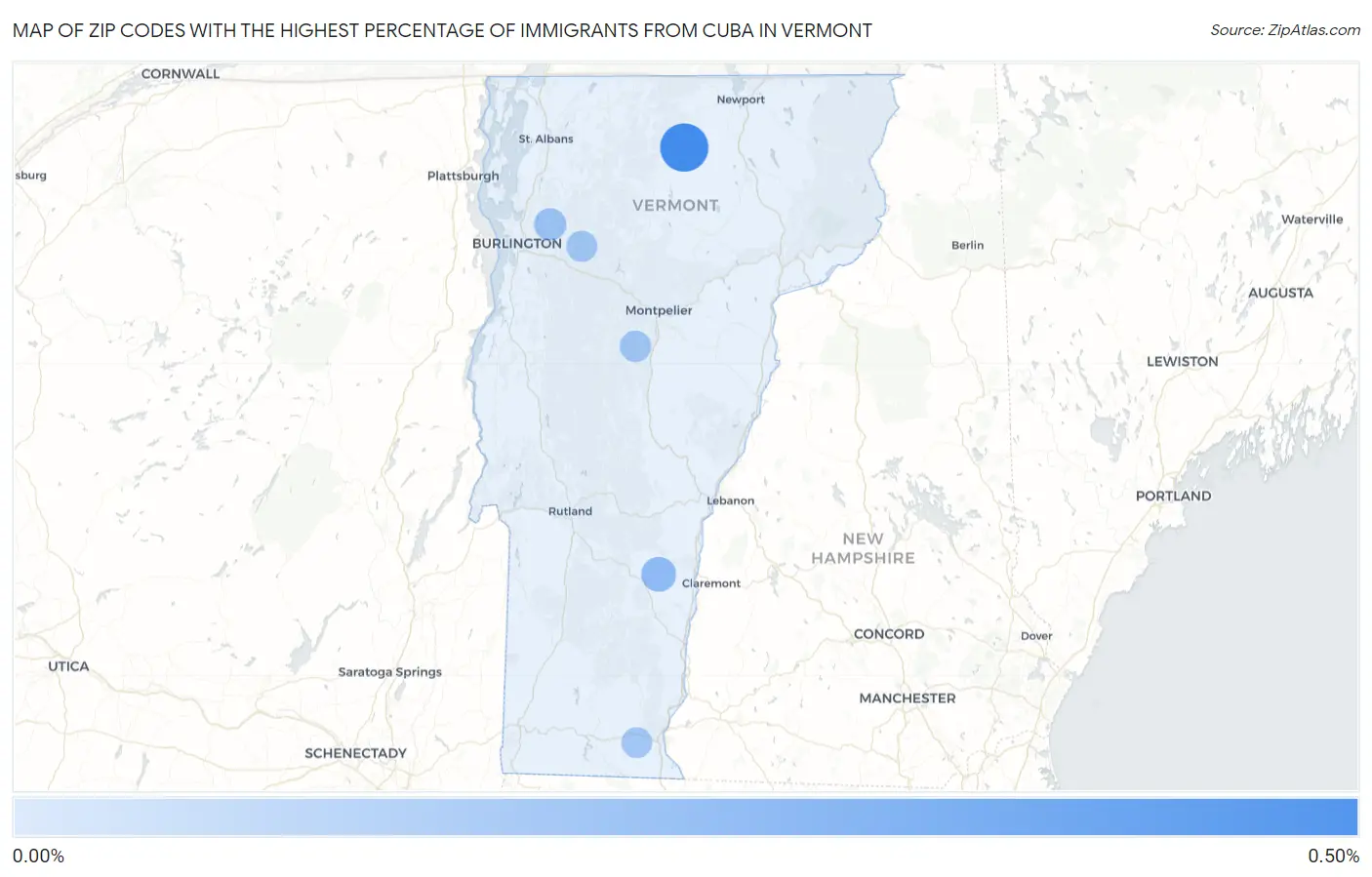 Zip Codes with the Highest Percentage of Immigrants from Cuba in Vermont Map