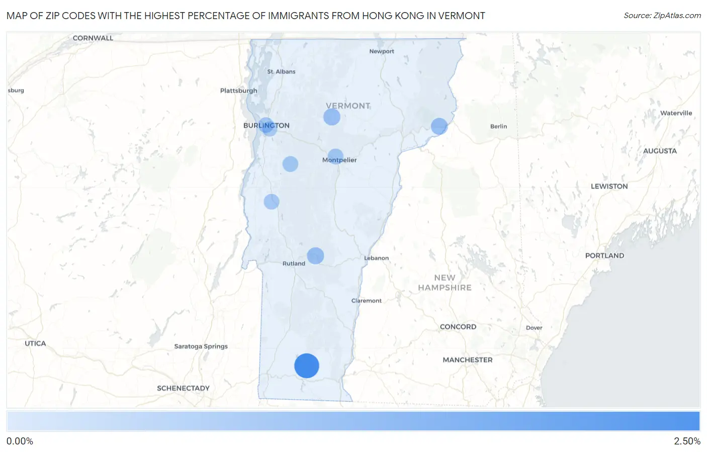 Zip Codes with the Highest Percentage of Immigrants from Hong Kong in Vermont Map