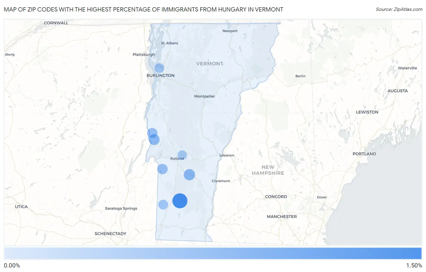Zip Codes with the Highest Percentage of Immigrants from Hungary in Vermont Map