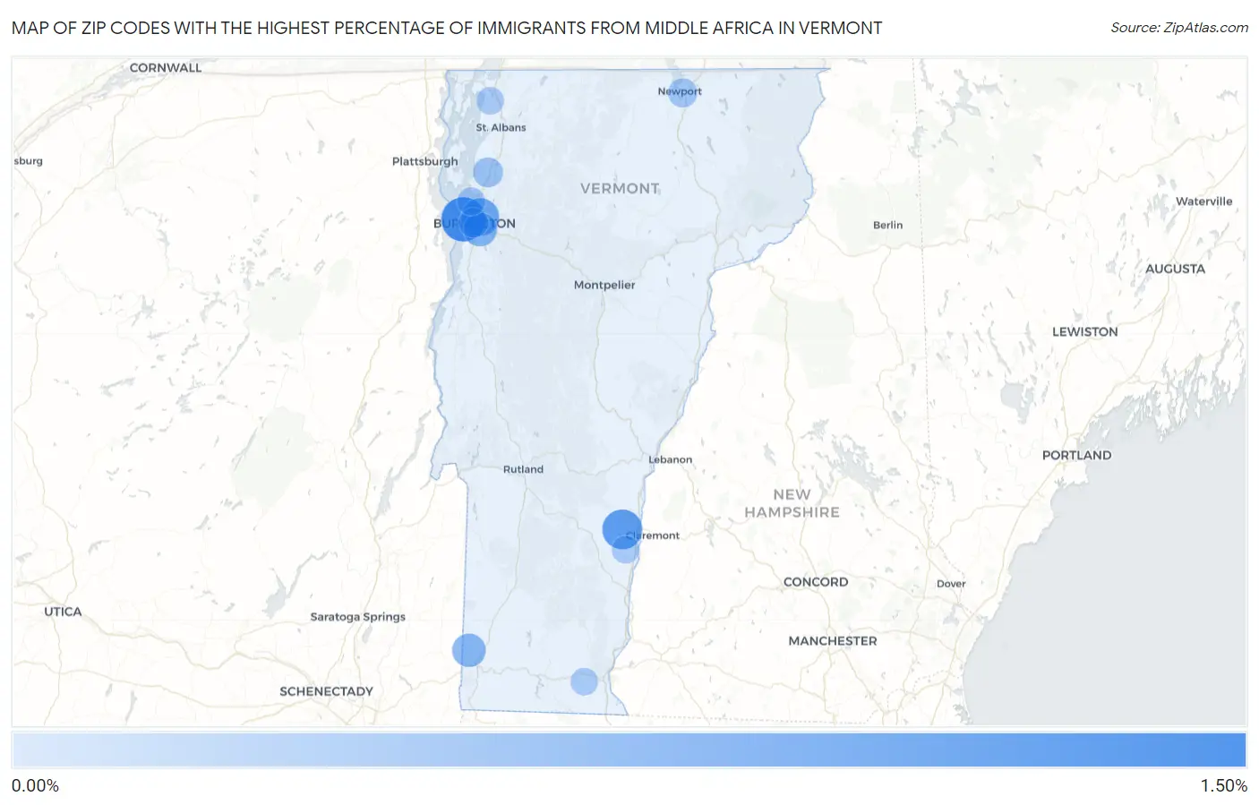Zip Codes with the Highest Percentage of Immigrants from Middle Africa in Vermont Map