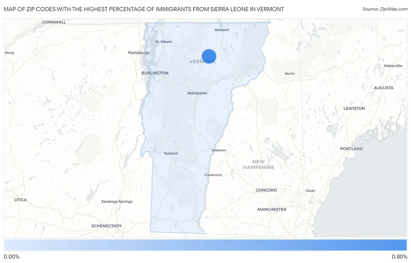 Zip Codes with the Highest Percentage of Immigrants from Sierra Leone in Vermont Map