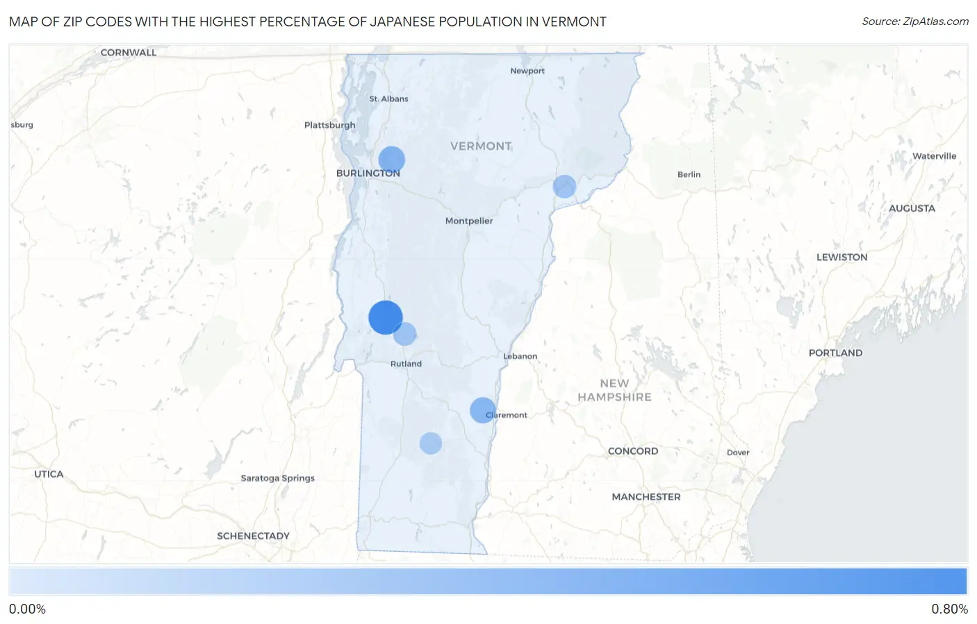 Zip Codes with the Highest Percentage of Japanese Population in Vermont Map