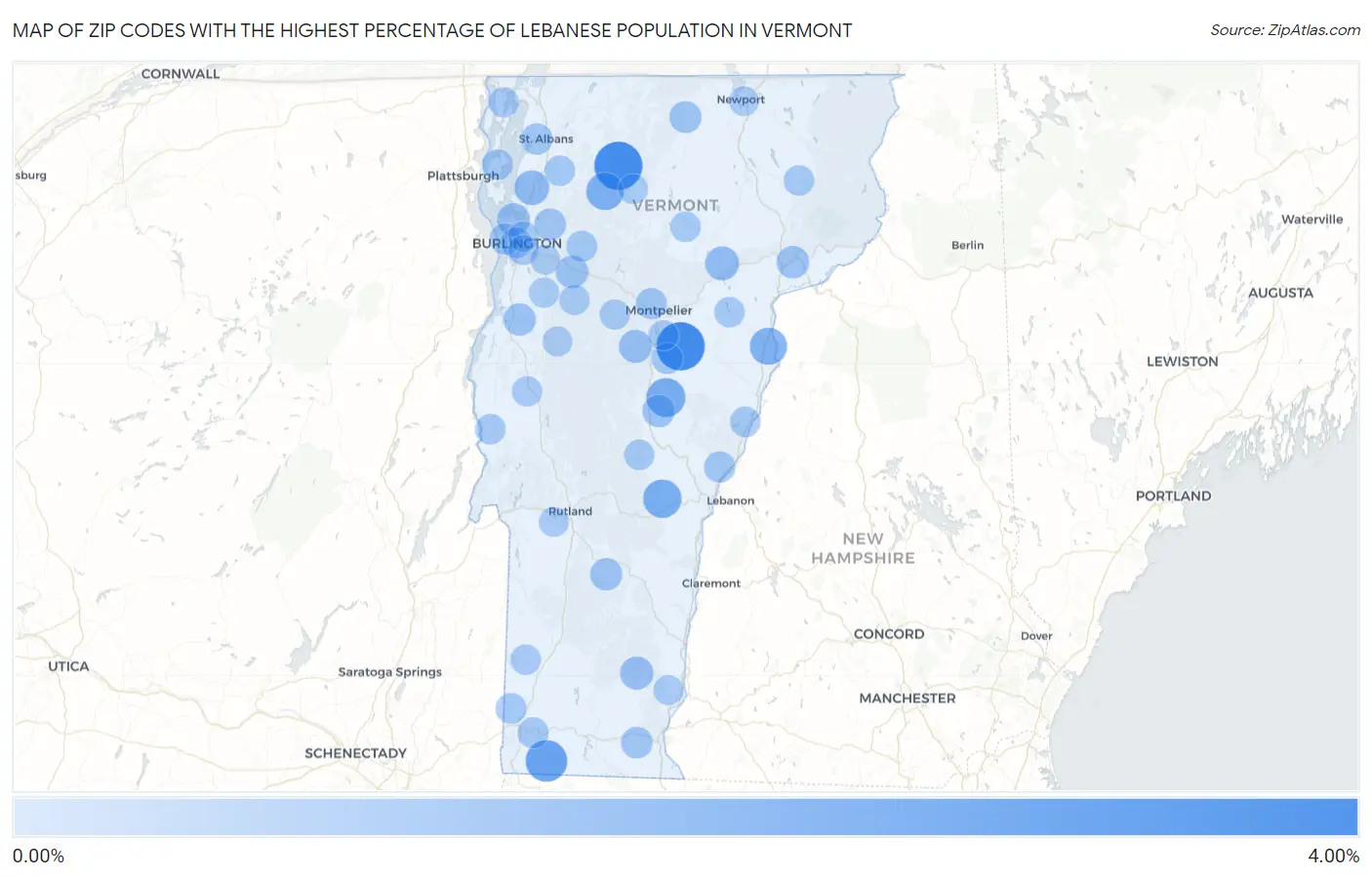 Zip Codes with the Highest Percentage of Lebanese Population in Vermont Map